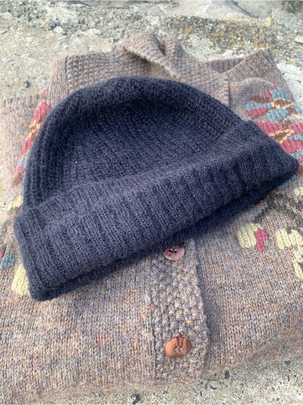 TARA JARMON Paris Navy Blue Mohair Wool Blend Knit Beanie Hat One Size